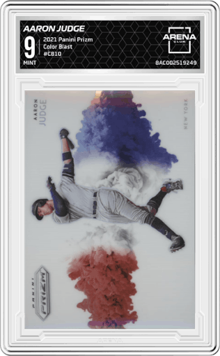 Aaron Judge from the 2021 Panini Prizm set graded by Arena Club and given an overall grade of 9.