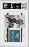 Travis Etienne Jr. from the 2021 Panini One set featuring a Black parallel graded by Arena Club and given an overall grade of 9.5.