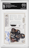 Le'Veon Bell from the 2013 Panini National Treasures set featuring a Prime parallel graded by Arena Club and given an overall grade of 9.