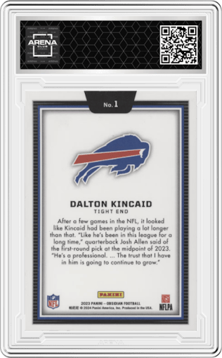 Dalton Kincaid from the 2023 Panini Obsidian set graded by Arena Club.