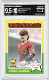 Corbin Carroll from the 2024 Topps Heritage set graded by Arena Club and given an overall grade of 9.5.