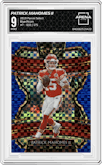 Patrick Mahomes II from the 2019 Panini Select  set featuring a Blue Prizm parallel graded by Arena Club and given an overall grade of 9.