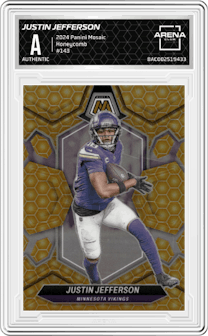 Justin Jefferson from the 2024 Panini Mosaic set featuring a Honeycomb parallel graded by Arena Club and given an overall grade of 0.