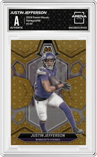 Justin Jefferson from the 2024 Panini Mosaic set featuring a Honeycomb parallel graded by Arena Club.