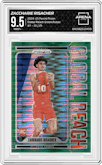 Zaccharie Risacher from the 2024-25 Panini Prizm set featuring a Green Pulsar parallel graded by Arena Club and given an overall grade of 9.5.