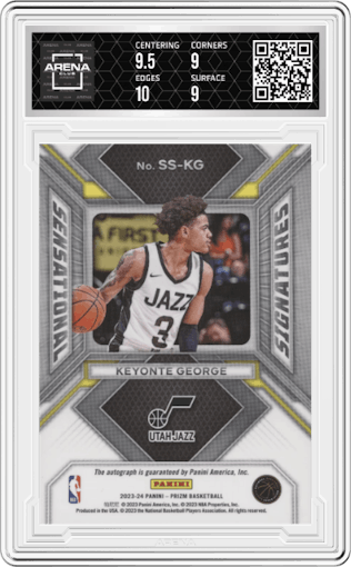 Keyonte George from the 2023-24 Panini Prizm set graded by Arena Club and given an overall grade of 9.5.