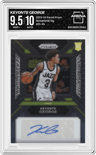 Keyonte George from the 2023-24 Panini Prizm set graded by Arena Club and given an overall grade of 9.5.