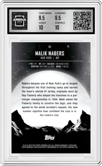 Malik Nabers from the 2024 Topps Midnight set graded by Arena Club and given an overall grade of 10.