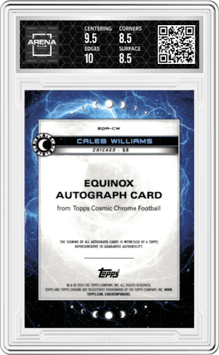 Caleb Williams from the 2024 Topps Cosmic Chrome set graded by Arena Club and given an overall grade of 9.
