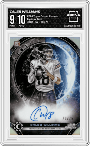 Caleb Williams from the 2024 Topps Cosmic Chrome set graded by Arena Club and given an overall grade of 9.