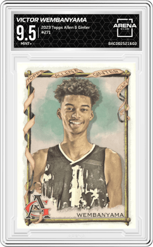 Victor Wembanyama from the 2023 Topps Allen & Ginter set graded by Arena Club and given an overall grade of 9.5.