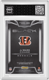 Ja’Marr Chase from the 2024 Panini Black set featuring a Silver  parallel graded by Arena Club and given an overall grade of 0.