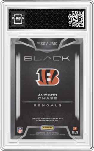 Ja’Marr Chase from the 2024 Panini Black set featuring a Silver  parallel graded by Arena Club.
