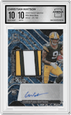 Christian Watson from the 2022 Panini Spectra set featuring a Neon Blue parallel graded by Arena Club and given an overall grade of 10.