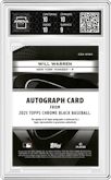Will Warren from the 2025 Topps Chrome Black set graded by Arena Club and given an overall grade of 9.5.
