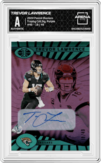 Trevor Lawrence from the 2024 Panini Illusions set featuring a Purple parallel graded by Arena Club and given an overall grade of 0.
