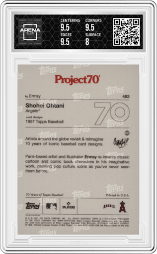 Shohei Ohtani from the 2021-22 Topps Project70 set graded by Arena Club and given an overall grade of 8.5.