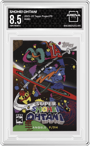 Shohei Ohtani from the 2021-22 Topps Project70 set graded by Arena Club and given an overall grade of 8.5.