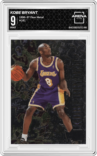 Kobe Bryant from the 1996-97 Fleer Metal  set graded by Arena Club and given an overall grade of 9.