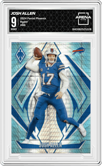 Josh Allen  from the 2024 Panini Phoenix set featuring a Hyper parallel graded by Arena Club and given an overall grade of 9.