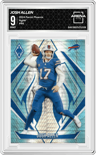 Josh Allen  from the 2024 Panini Phoenix set featuring a Hyper parallel graded by Arena Club and given an overall grade of 9.