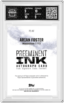 Arian Foster from the 2024 Topps Signature Class set graded by Arena Club and given an overall grade of 9.5.