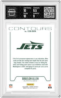 Braelon Allen from the 2024 Panini Phoenix set graded by Arena Club and given an overall grade of 9.5.