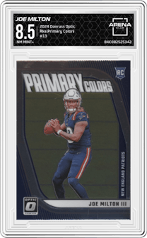 Joe Milton from the 2024 Donruss Optic set graded by Arena Club and given an overall grade of 8.5.