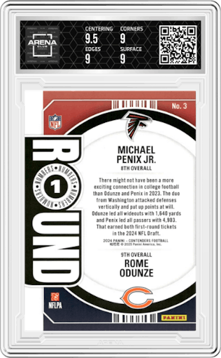 Michael Penix Jr./Rome Odunze from the 2024 Panini Contenders set graded by Arena Club and given an overall grade of 9.
