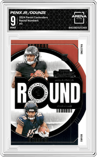 Michael Penix Jr./Rome Odunze from the 2024 Panini Contenders set graded by Arena Club and given an overall grade of 9.