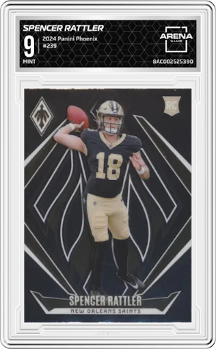 Spencer Rattler  from the 2024 Panini Phoenix set graded by Arena Club and given an overall grade of 9.