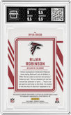 Bijan Robinson from the 2023 Panini Donruss set featuring a Prime parallel graded by Arena Club and given an overall grade of 9.5.