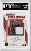 Bijan Robinson from the 2023 Panini Donruss set featuring a Prime parallel graded by Arena Club and given an overall grade of 9.5.