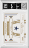 Roger Staubach from the 2022 Panini Flawless set featuring a Emerald parallel graded by Arena Club and given an overall grade of 9.