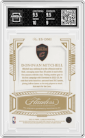 Donovan Mitchell from the 2023-24 Panini Flawless set featuring a Blue parallel graded by Arena Club and given an overall grade of 9.5.