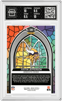 Justin Jefferson from the 2022 Panini Mosaic set graded by Arena Club and given an overall grade of 9.