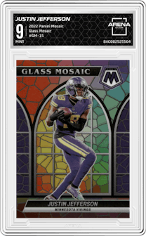 Justin Jefferson from the 2022 Panini Mosaic set graded by Arena Club and given an overall grade of 9.