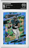 Jalen Hurts from the 2021 Panini Donruss Optic set featuring a Ice parallel graded by Arena Club and given an overall grade of 9.