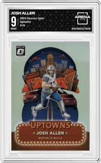 Josh Allen from the 2024 Donruss Optic set graded by Arena Club and given an overall grade of 9.