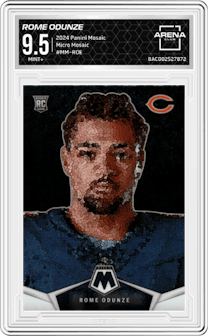 Rome Odunze	 from the 2024 Panini Mosaic set graded by Arena Club and given an overall grade of 9.5.