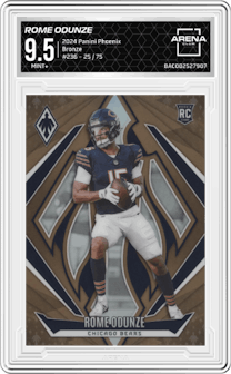 Rome Odunze  from the 2024 Panini Phoenix set featuring a Bronze parallel graded by Arena Club and given an overall grade of 9.5.
