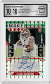 Isaac Guerendo from the 2024 Panini Zenith set featuring a Green parallel graded by Arena Club and given an overall grade of 10.