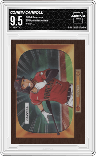 Corbin Carroll from the 2024 Bowman set graded by Arena Club and given an overall grade of 9.5.