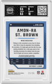 Amon-Ra St. Brown from the 2024 Donruss Optic set featuring a Black Pandora parallel graded by Arena Club and given an overall grade of 9.