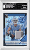 Amon-Ra St. Brown from the 2024 Donruss Optic set featuring a Black Pandora parallel graded by Arena Club and given an overall grade of 9.