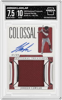 Jordan Lawlar from the 2023 Panini National Treasures set graded by Arena Club and given an overall grade of 7.5.