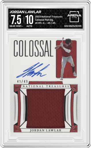 Jordan Lawlar from the 2023 Panini National Treasures set graded by Arena Club and given an overall grade of 7.5.