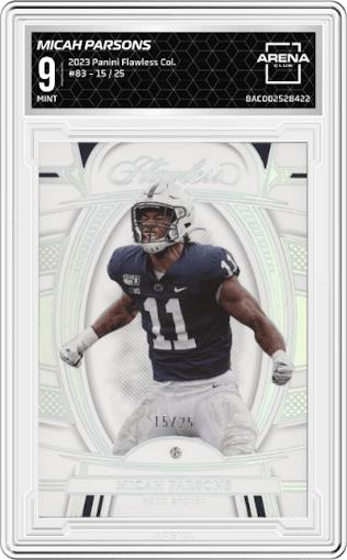 Micah Parsons from the 2023 Panini Flawless Collegiate set graded by Arena Club and given an overall grade of 9.