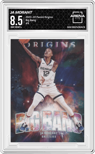 Ja Morant from the 2021-22 Panini Origins set graded by Arena Club and given an overall grade of 8.5.