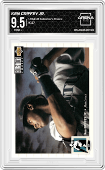 Ken Griffey Jr. from the 1994 Upper Deck Collector’s Choice set graded by Arena Club and given an overall grade of 9.5.